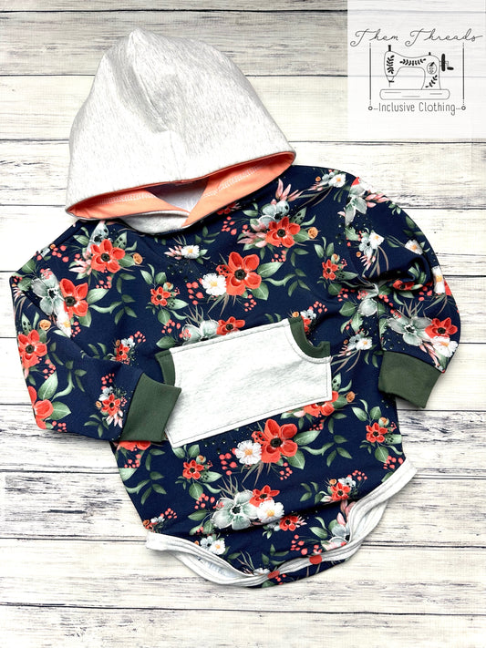 Floral Loose Fit Hoodie Romper